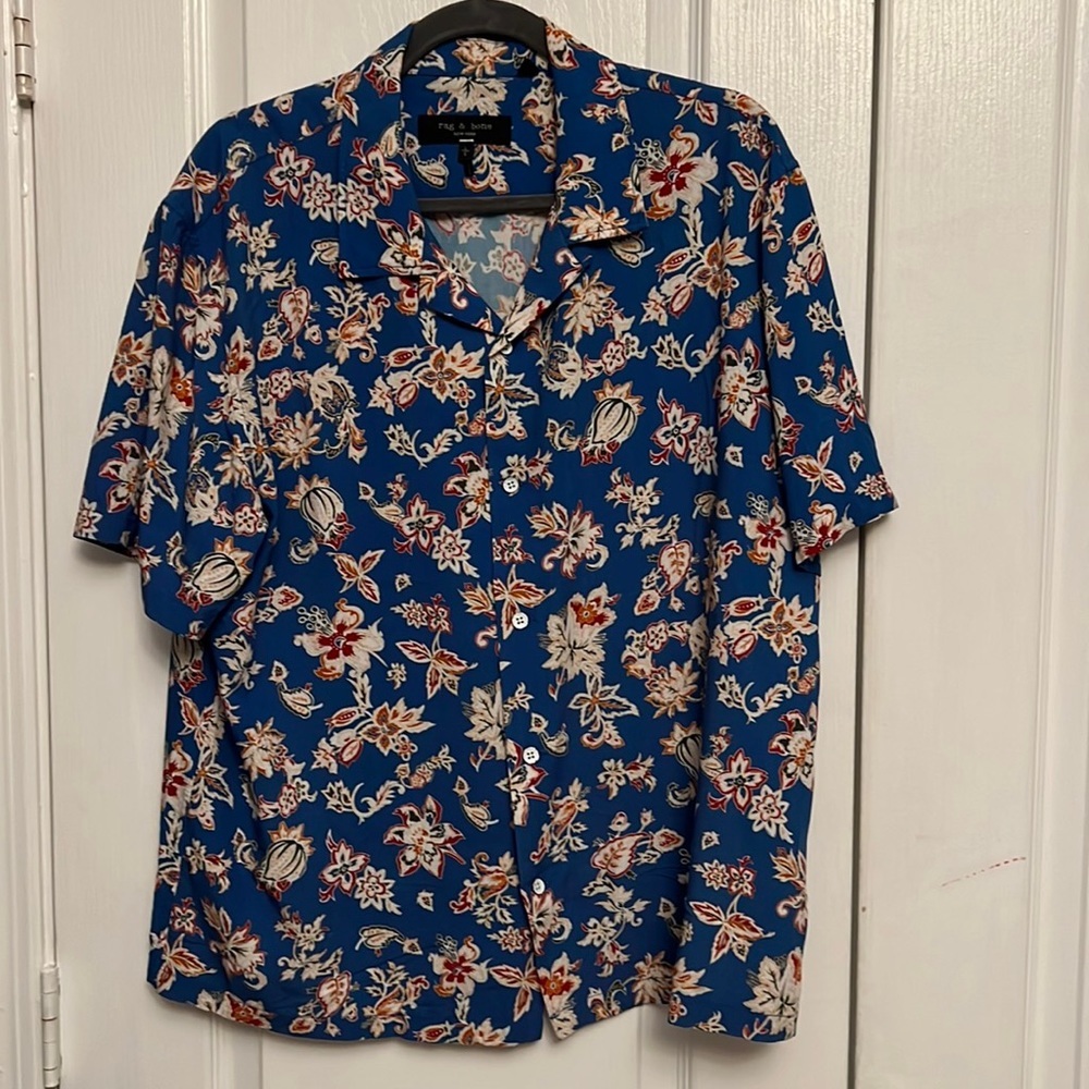 rag & bone Blue Floral Casual Button Down Shirt - Picture 7 of 11